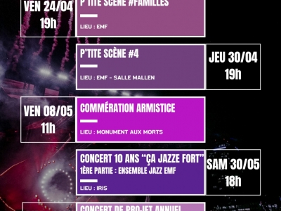 AGENDA ÉVÈNEMENTS AVRIL MAI 2026